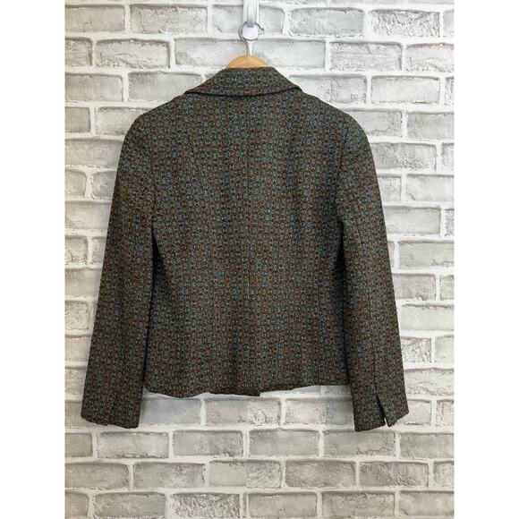 Sigrid Olsen Women's Wool Blend Turquoise Brown Jacquard Blazer Size 2 - Picture 3 of 10